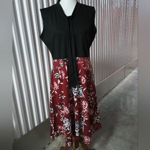 Chic Black and Red Floral Midi Dress